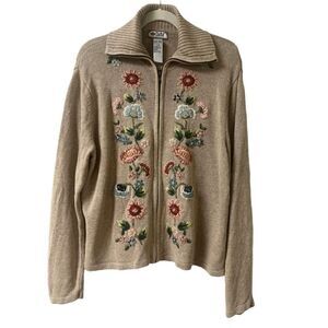 Vintage cardigan sweater from Tiara International zip front embroidered XL
